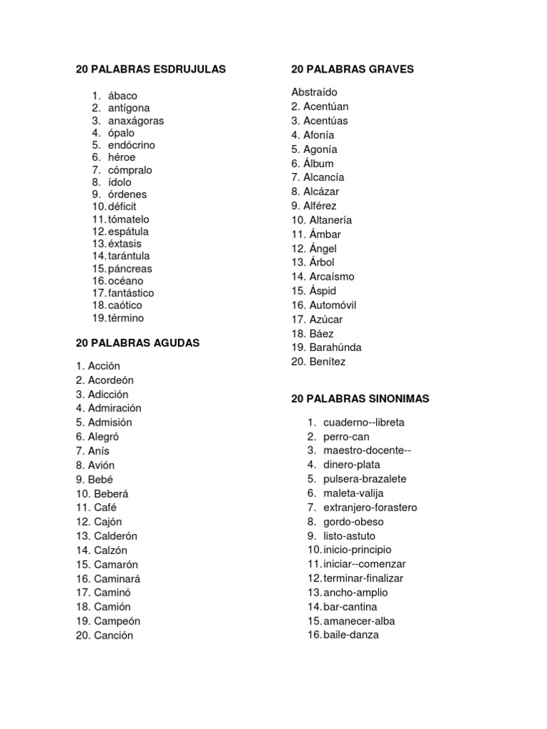 20 Palabras Esdrujulas
