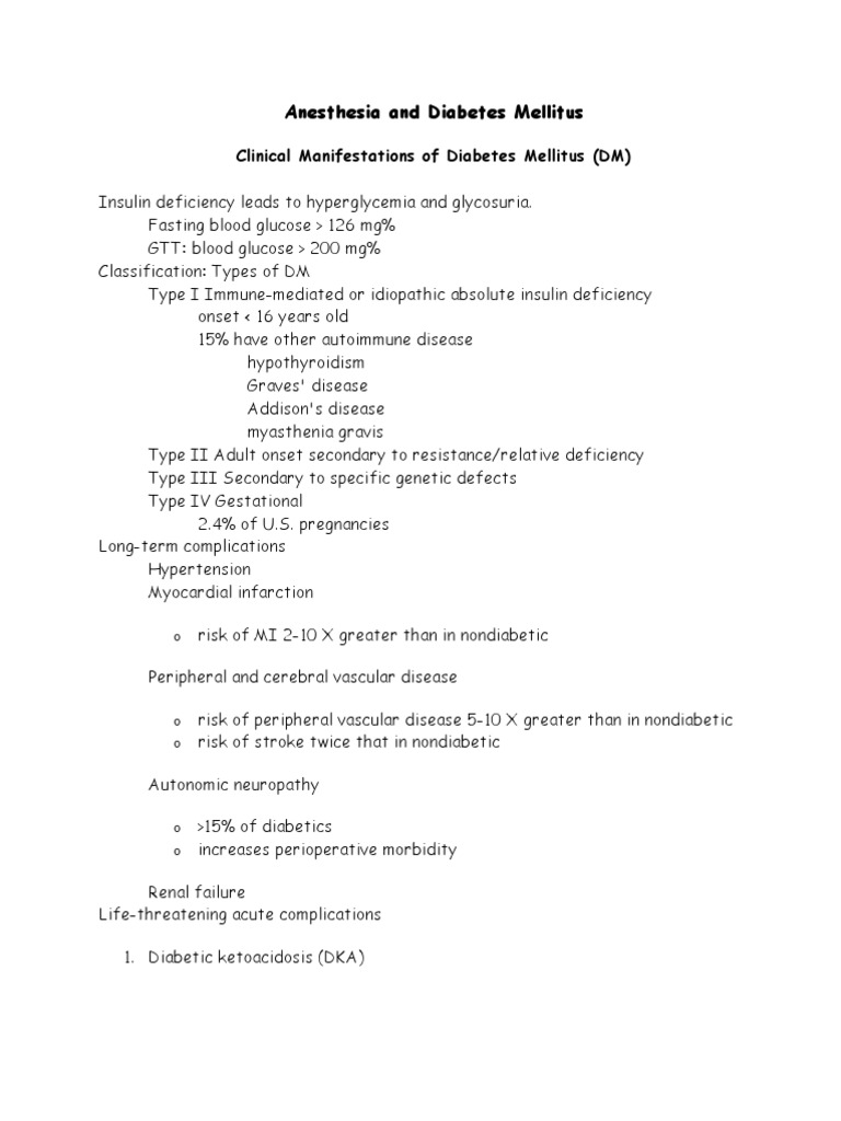 Anesthesia and Diabetes Mellitus Hyperglycemia Diabetes Mellitus