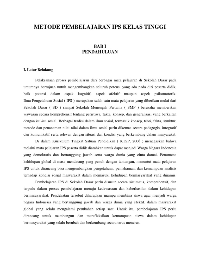 Metode Pembelajaran Ips Kelas Tinggi