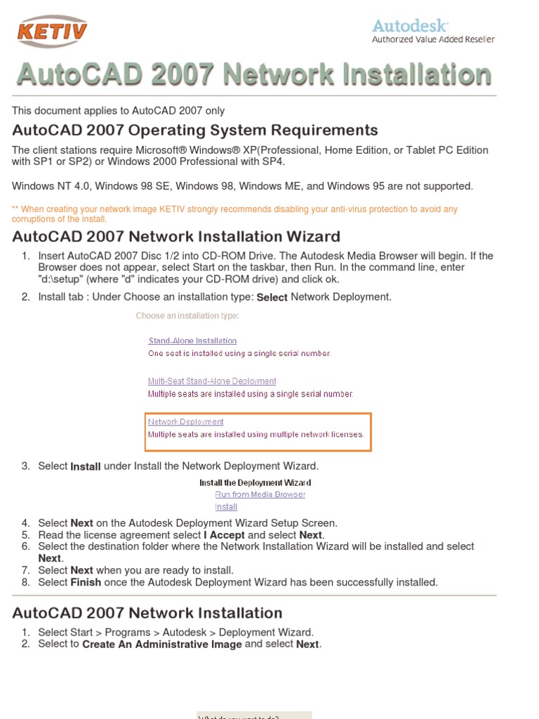 AutoCAD 2007 Network Installation | PDF | Auto Cad | Microsoft Windows