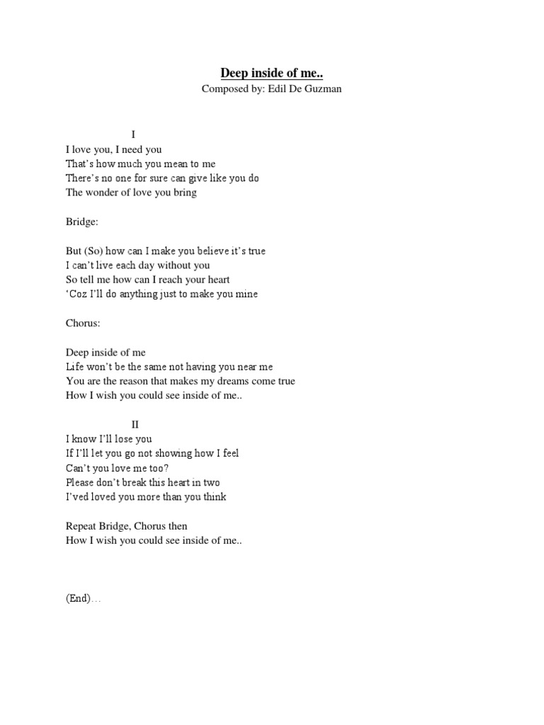 Deep Inside of Me | PDF