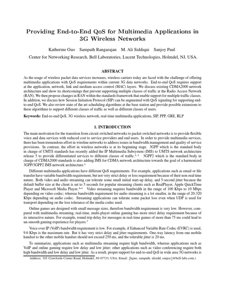 End-to-End QoS in 3G Multimedia Networks | PDF | Session Initiation ...