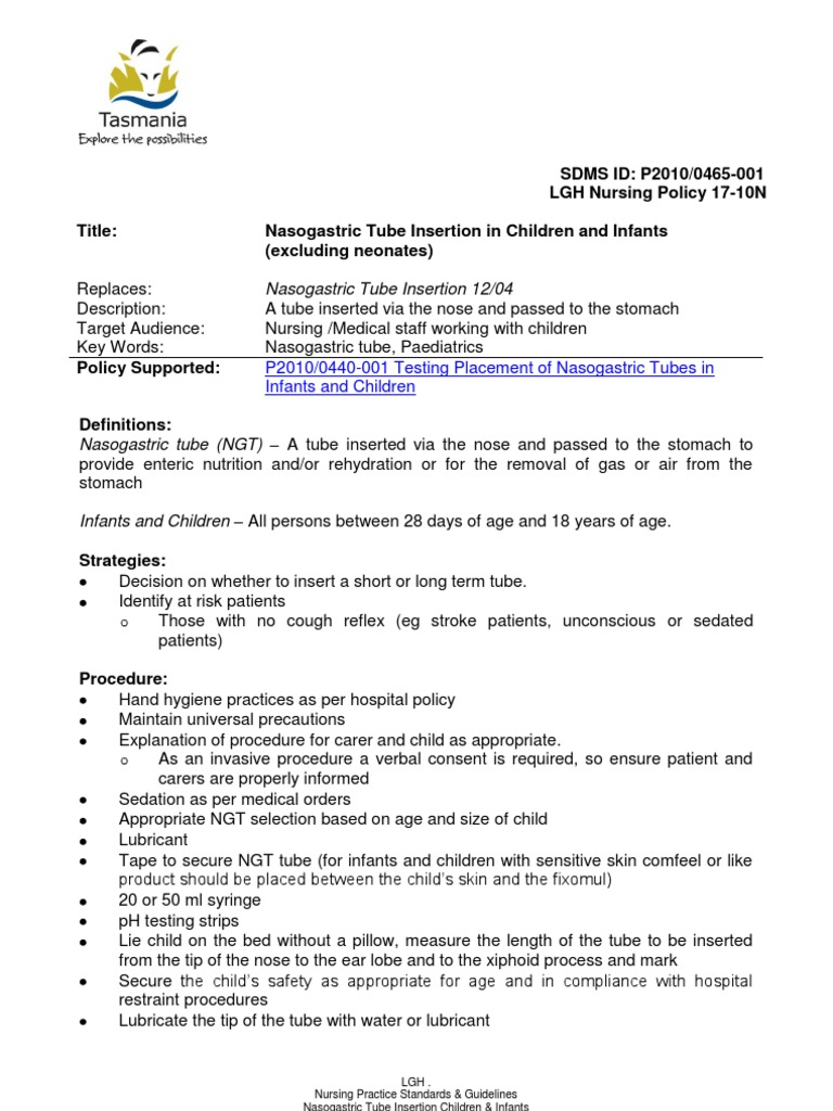Nasogastric Tube Insertion Guidelines for Children | PDF | Medicine ...