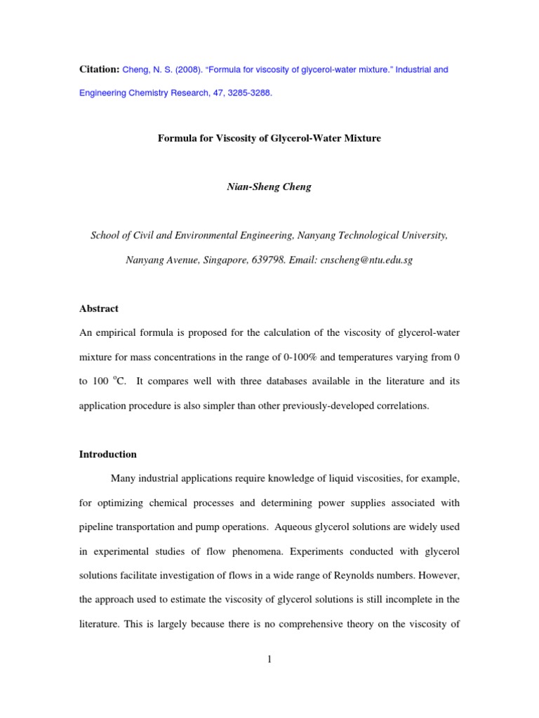 Viscosity Formula for Glycerol-Water Mixtures | PDF | Viscosity | Density