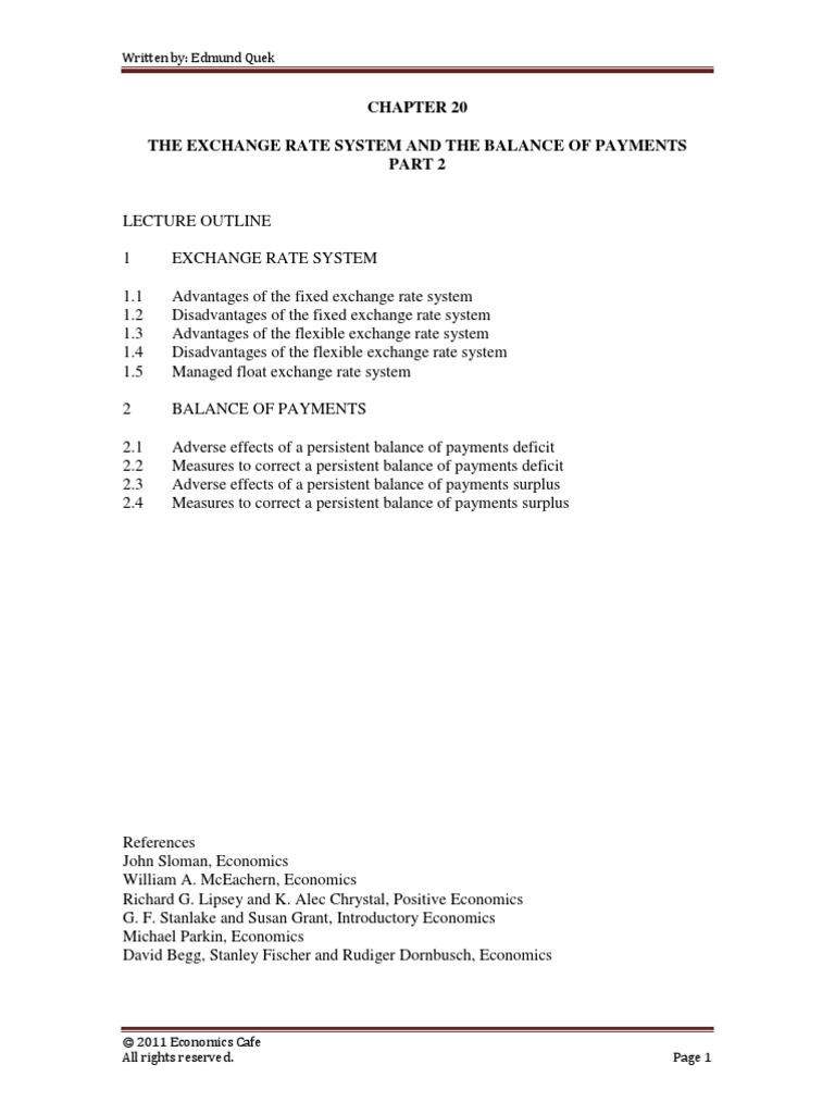Chapter 20 - The Exchange Rate System and The Balance of Payments (Part ...