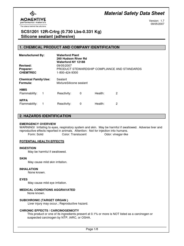 Silicone Sealant Dangerous Goods Formaldehyde