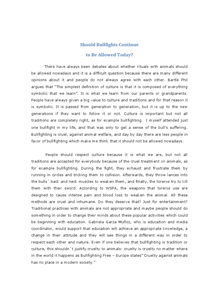 Bullfighting opinion essay picture