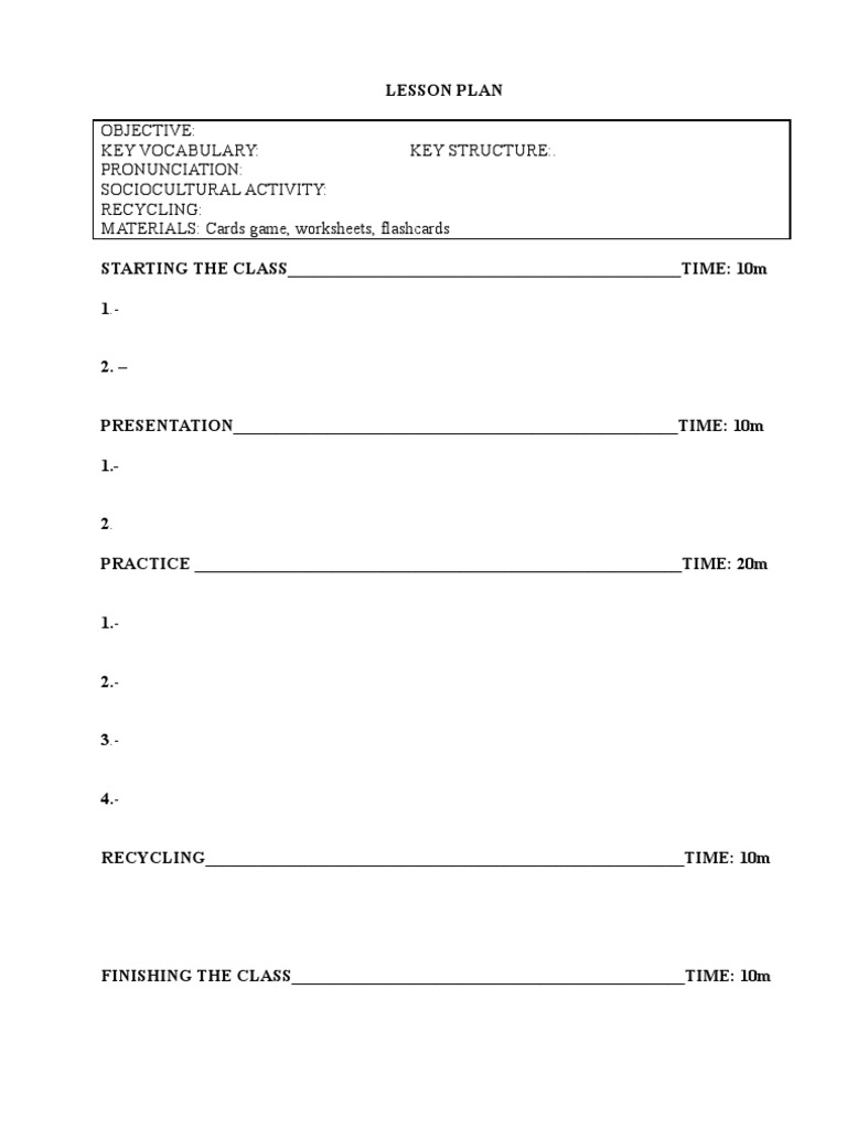 Lesson Plan Template for Class Activities | PDF