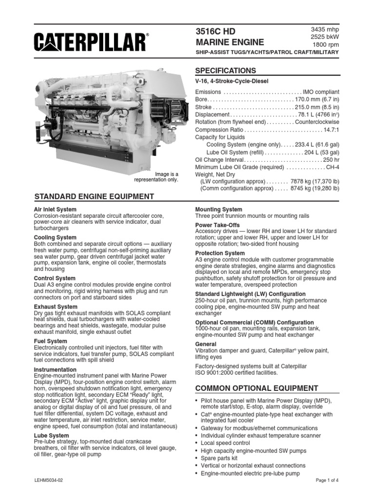 Caterpillar3516C HD Marine Engine PDF Engines Fuel Efficiency