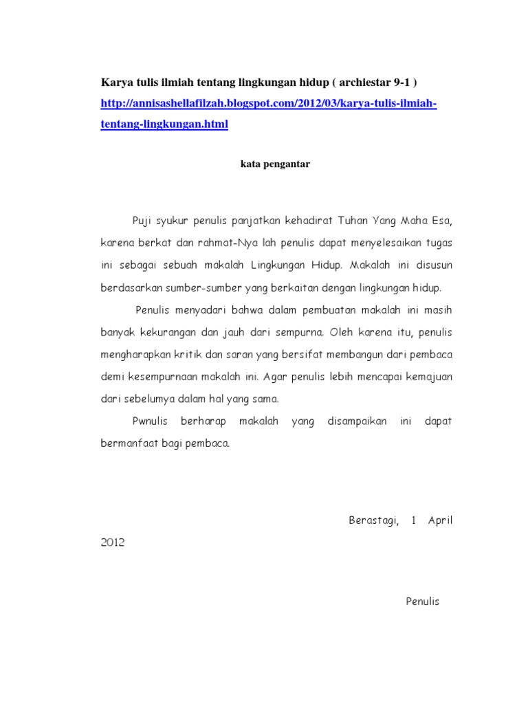 Karya Tulis Ilmiah Tentang Lingkungan Hidup