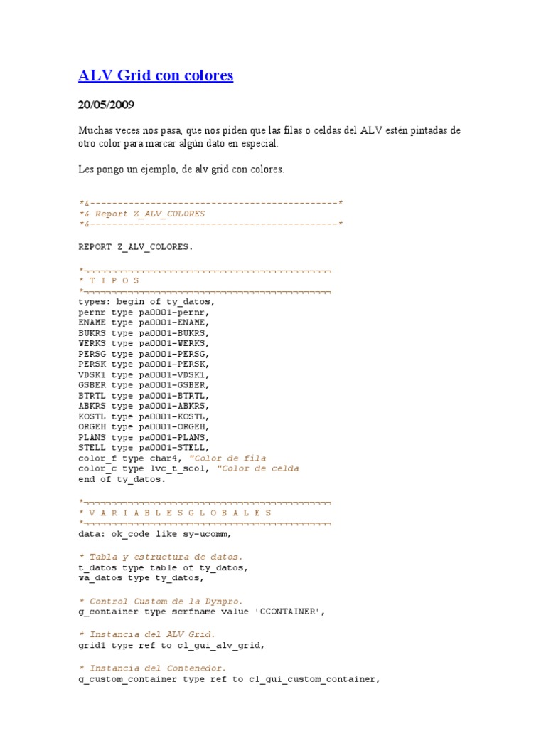 ALV Grid con Colores en SAP | PDF | Programación de computadoras ...
