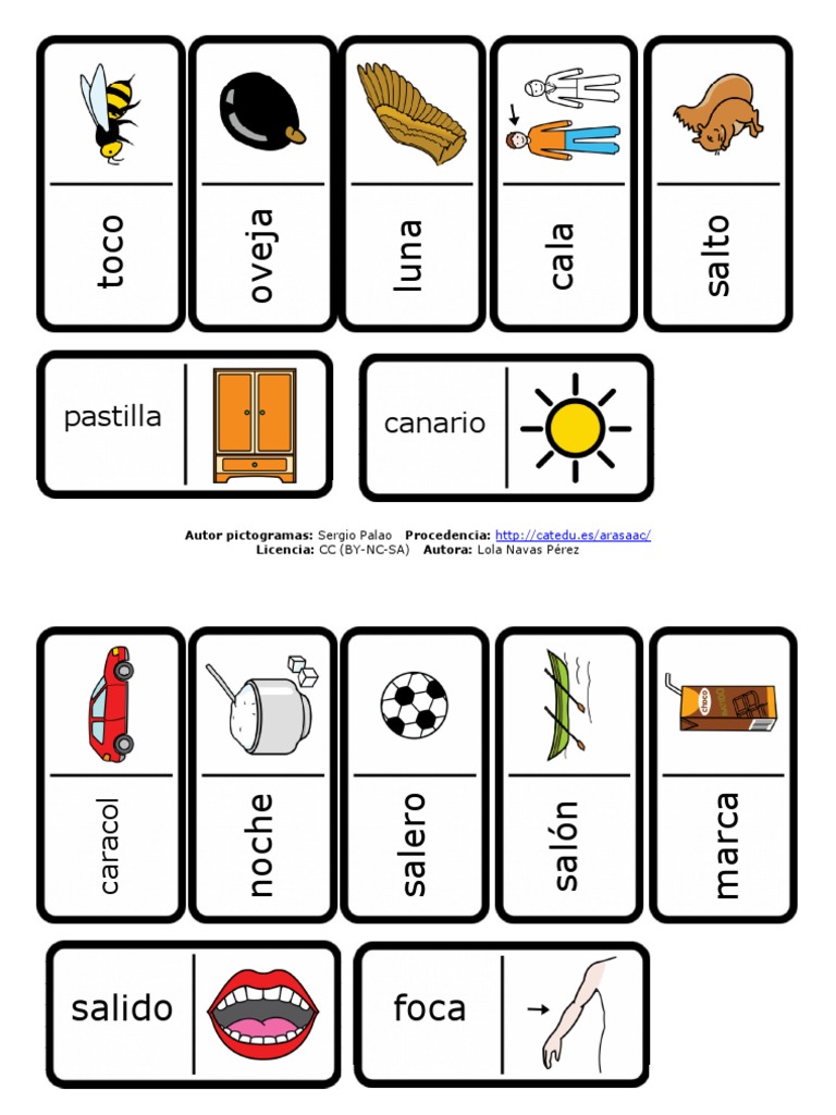 Dominó de Rimas con Pictogramas | PDF | Hogar, jardinería y bricolaje