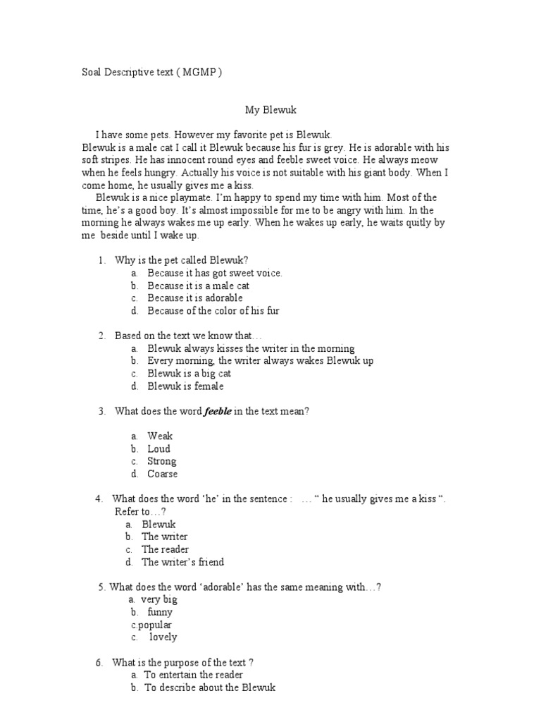 Soal Descriptive Text Leisure Sports