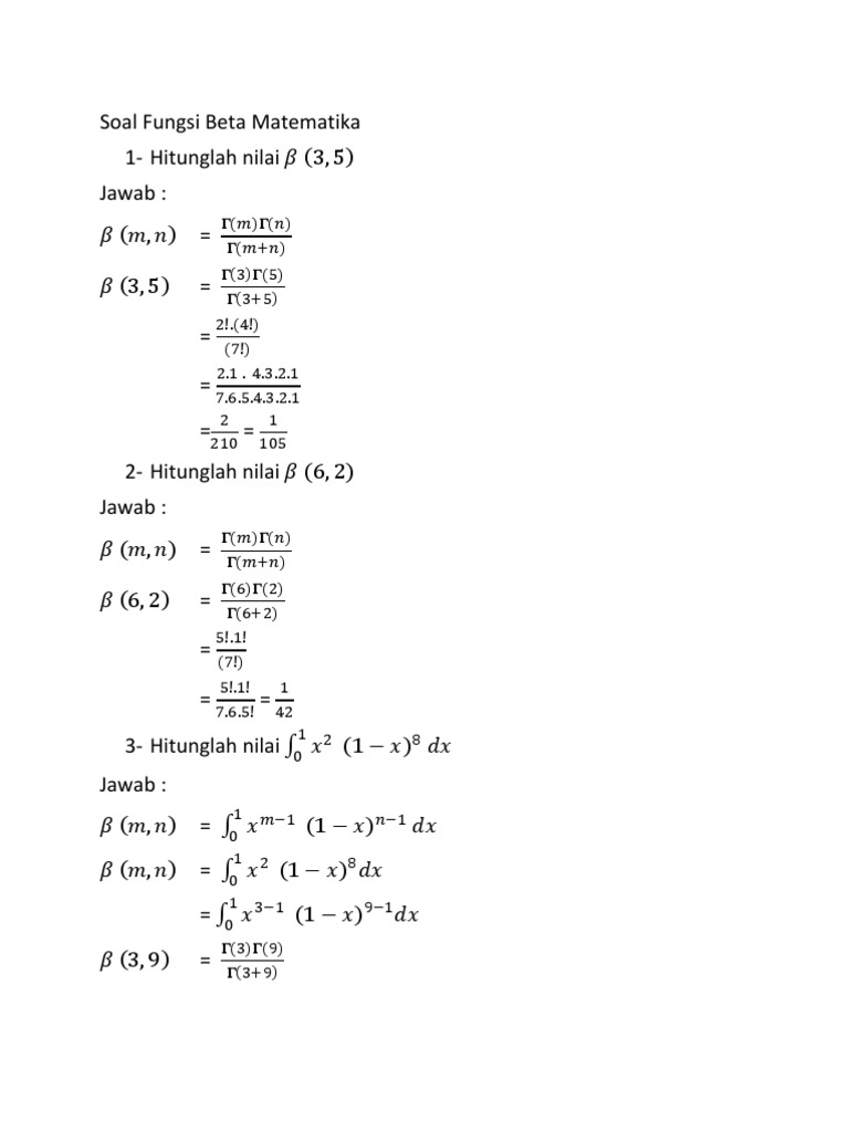 Soal Fungsi Beta Tambahan Soal Gamma Matematika