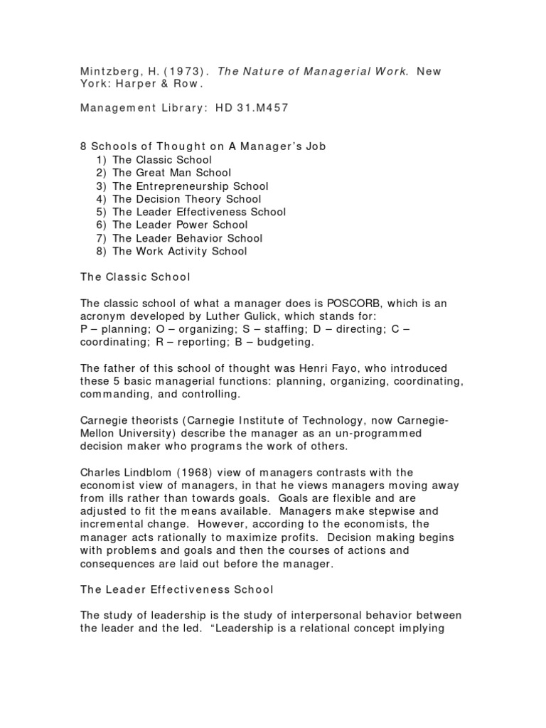 The Nature of Managerial Work, Mintzberg 1973 | PDF