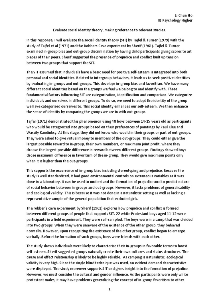 Evaluating Social Identity Theory | PDF | Metaphysics Of Mind | Action ...