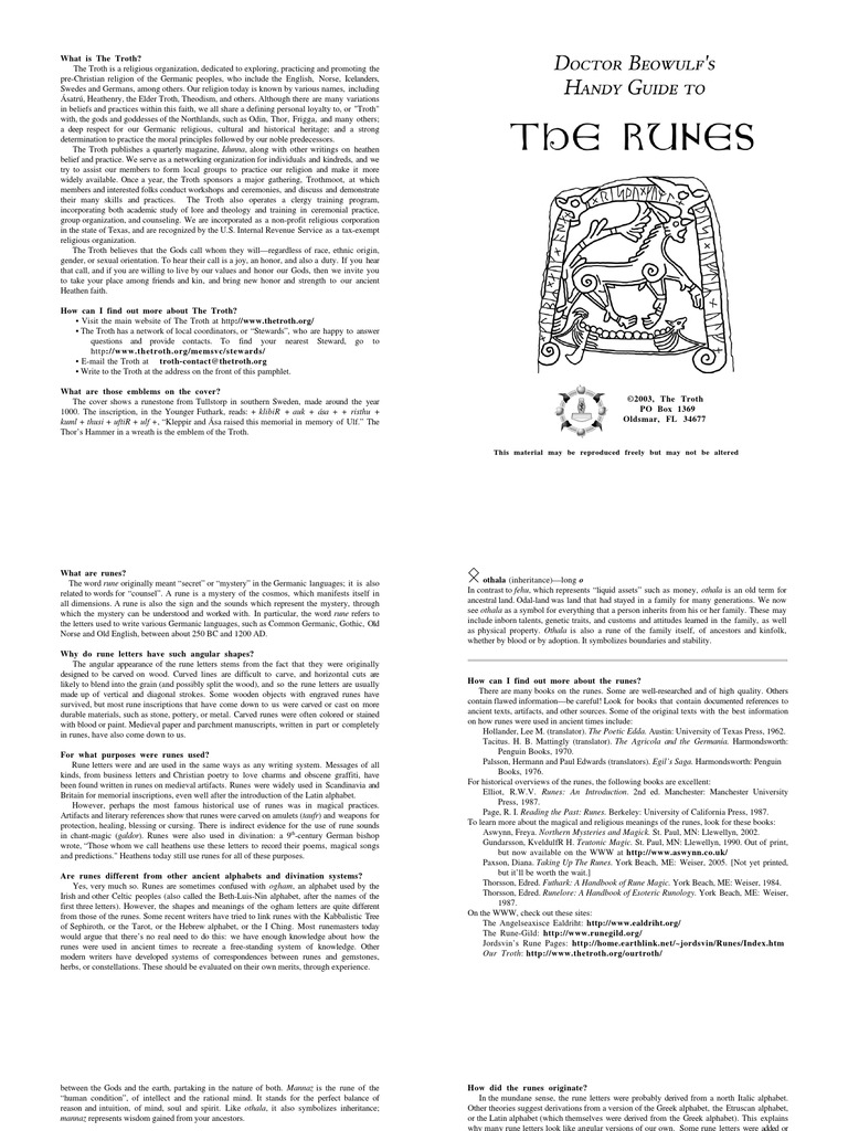Doctor Beowulf's Guide To Runes - A Runic Primer Suitable For Handing ...