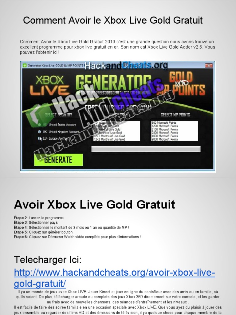 Comment Avoir Le Xbox Live Gold Gratuit | PDF | Xbox | Consoles de jeux  vidéo de salon