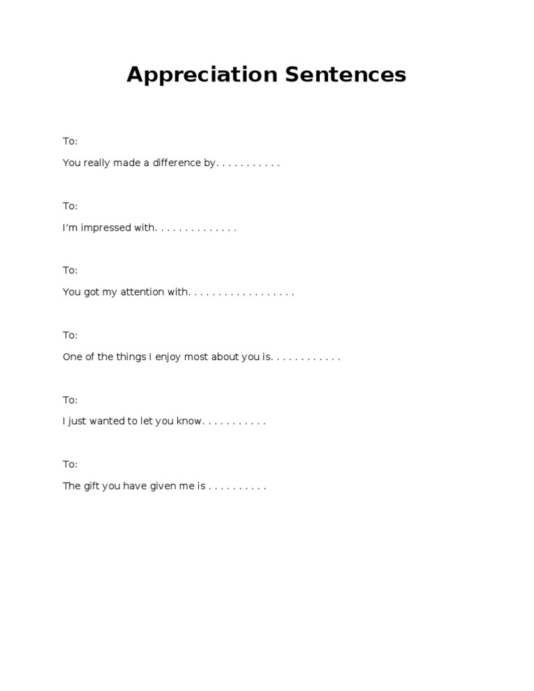Appreciation Sentences PDF
