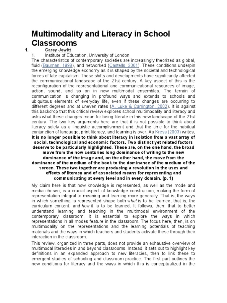 Multimodality and Literacy in Classrooms | PDF | Literacy | Communication