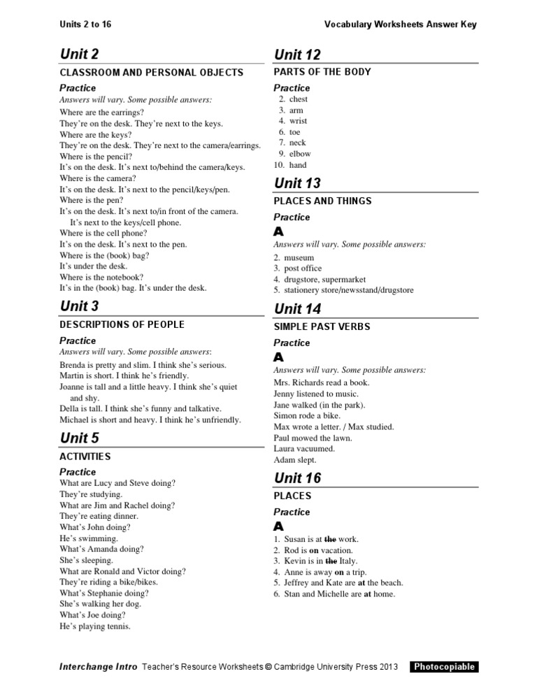interchange4thed introlevel vocabulary worksheets answerkey pdf