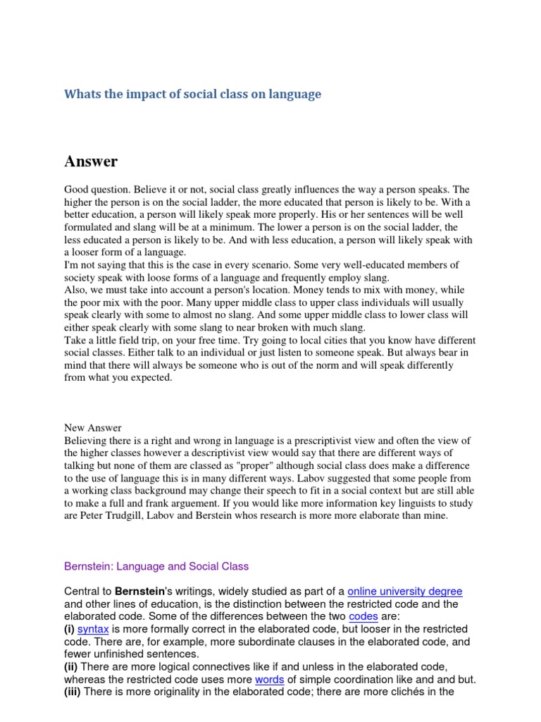 Social Class Impact on Language Use | PDF | Sociolinguistics | Linguistics