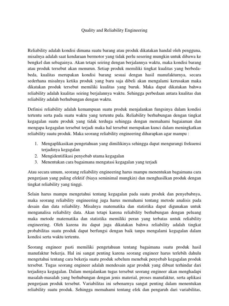 Quality and Reliability Engineering | PDF