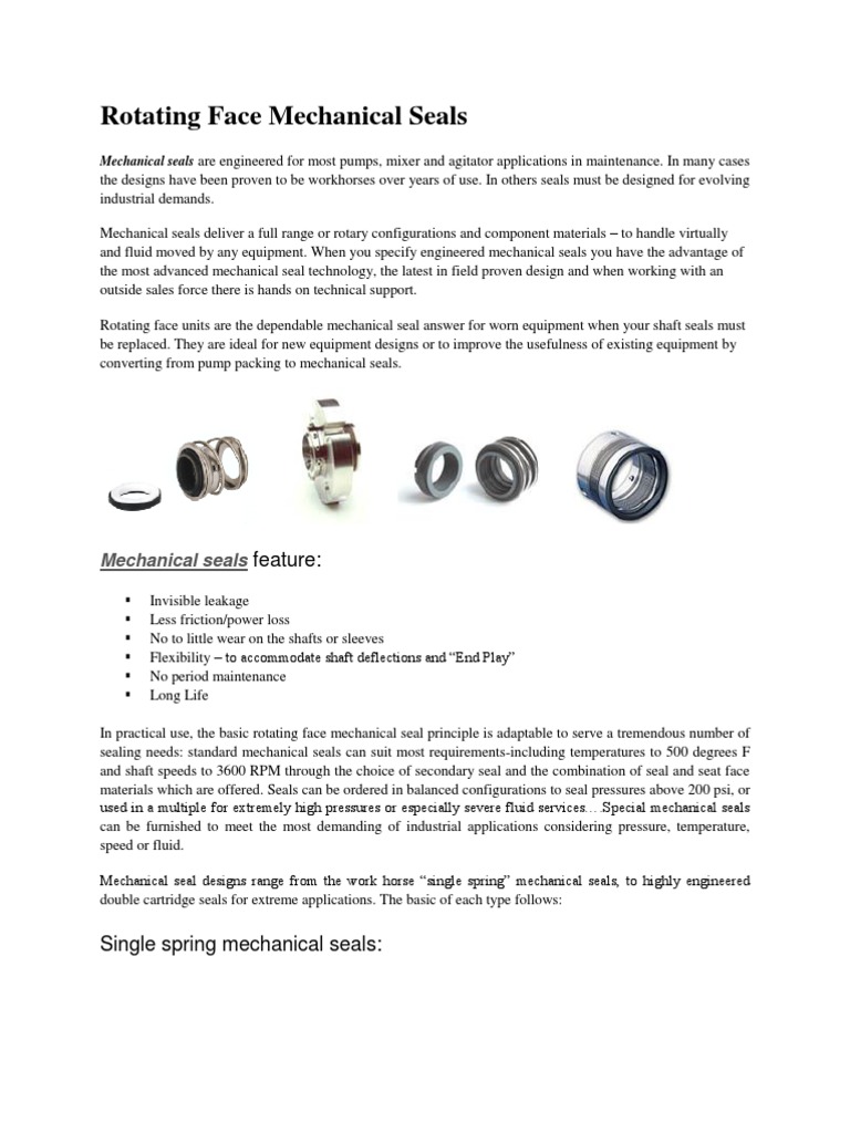 Rotating Face Mechanical Seals Manufactured Goods Machines