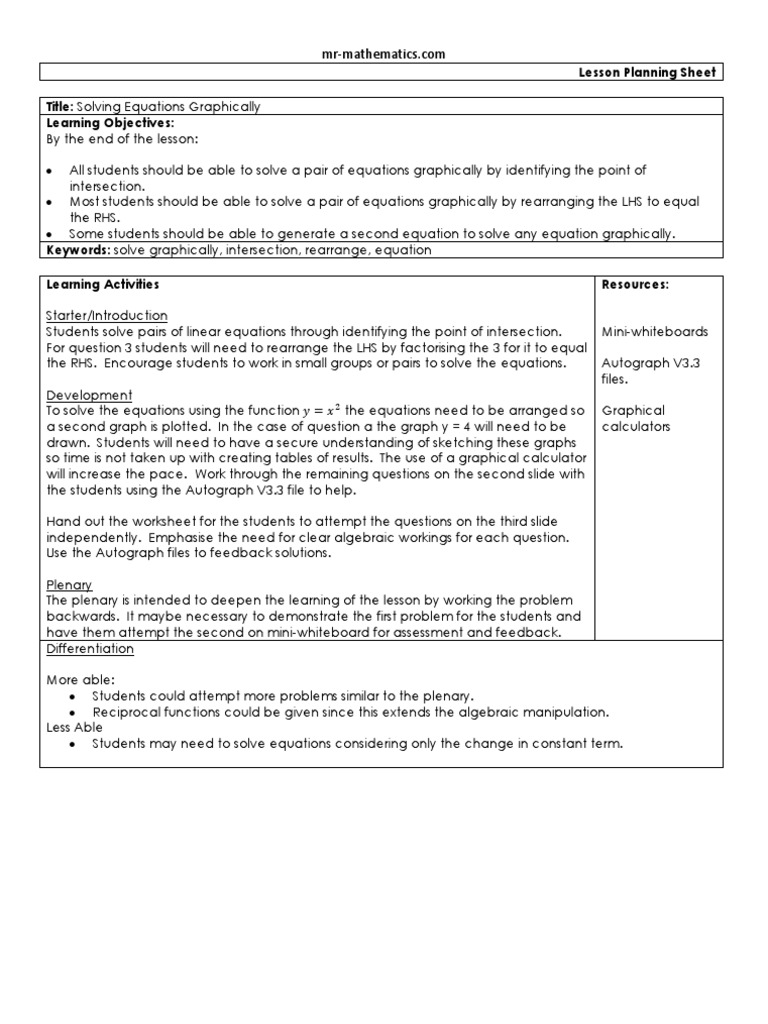 Solve Equations Graphically Lesson Plan | PDF | Computers