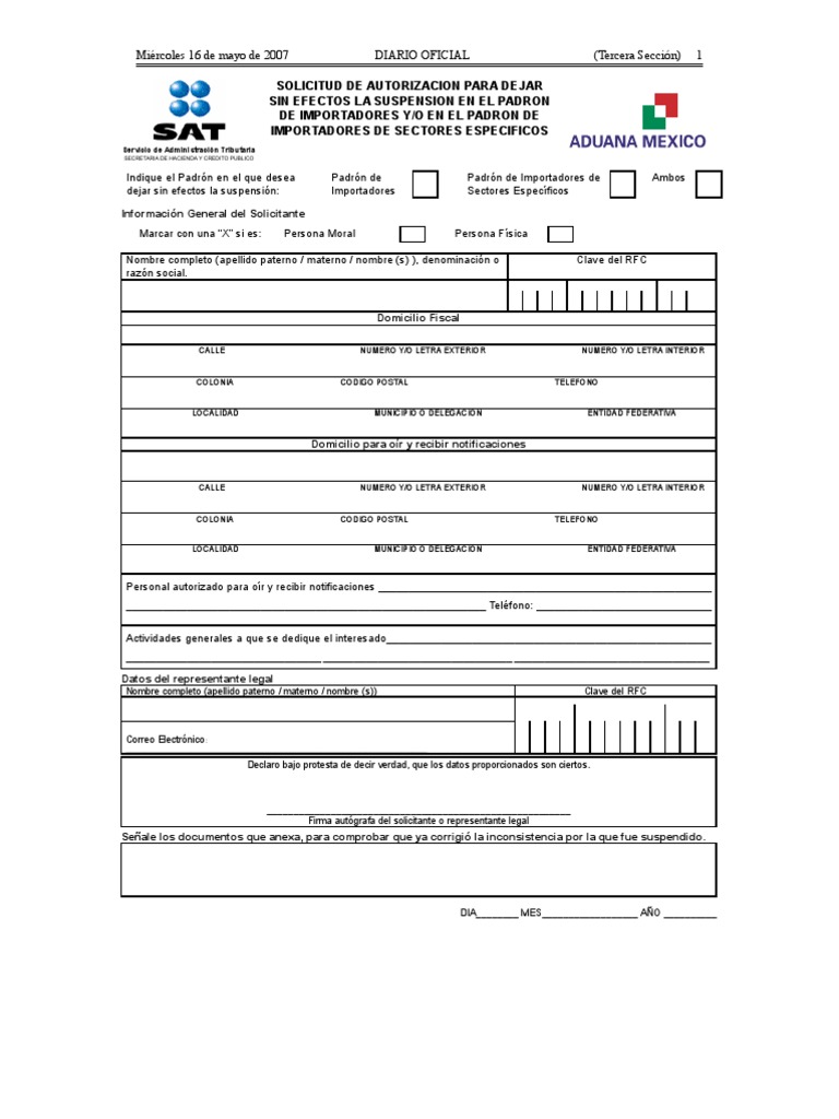 SOLICITUD DE AUTORIZACION PARA DEJAR SIN EFECTOS LA