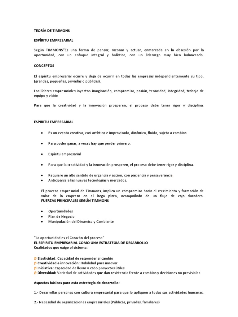 Modelo de Timmons en el Emprendimiento | PDF | Iniciativa empresarial ...