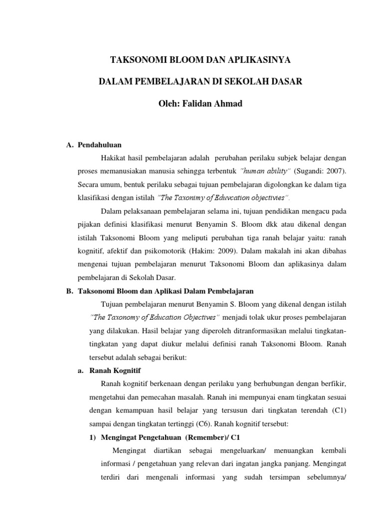 6 Jenis Pertanyaan Menurut Taksonomi Bloom