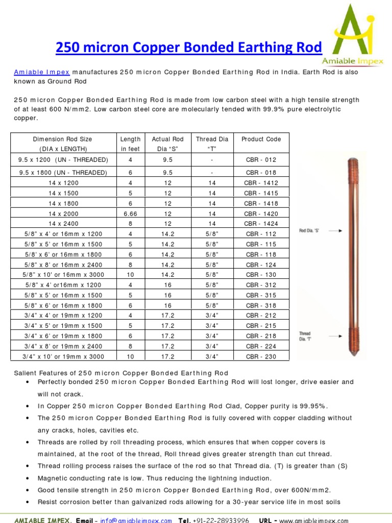 250 Micron Copper Bonded Earthing Rod PDF | PDF | Materials | Building ...