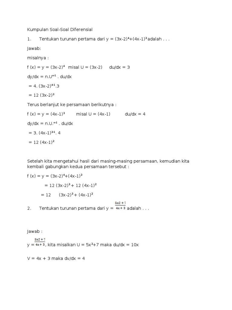 Soal Dan Jawaban Turunan Differensial Doc