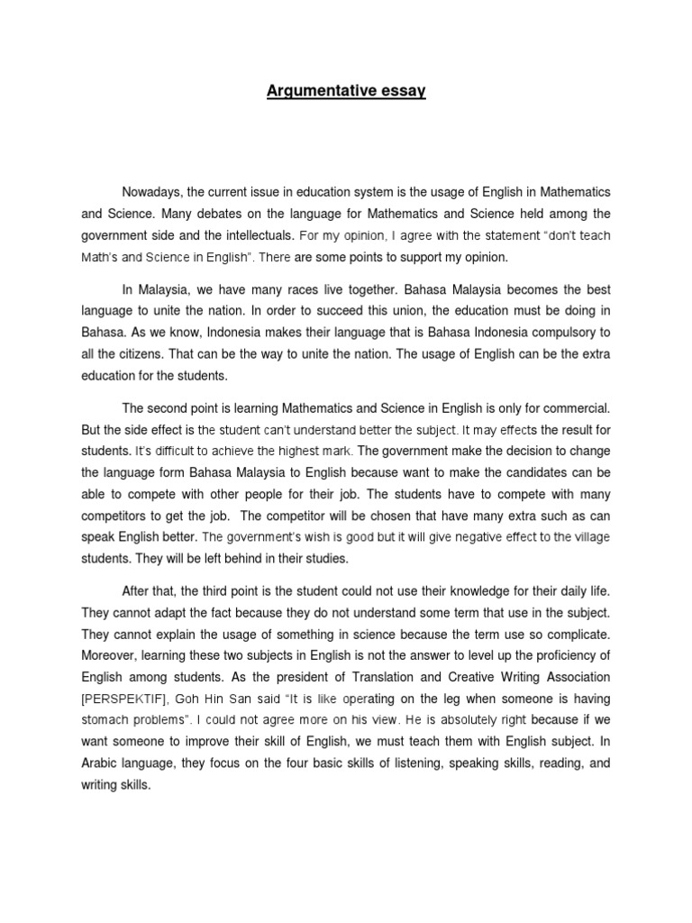 Argumentative Essay English Language Science