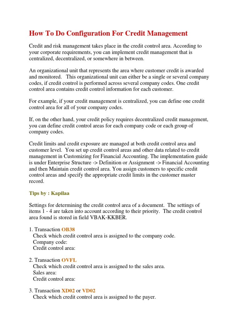 Credit Management Configuration Guide | PDF | Cheque | Financial ...