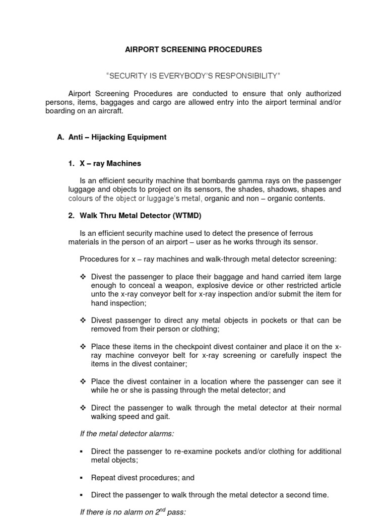 General Screening Procedure Metal Detector Airport