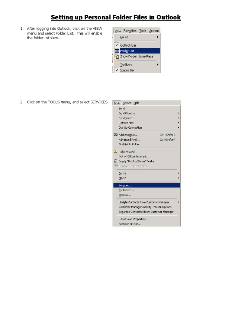 Setting Up Personal Folders in Outlook | PDF | Business | Computers