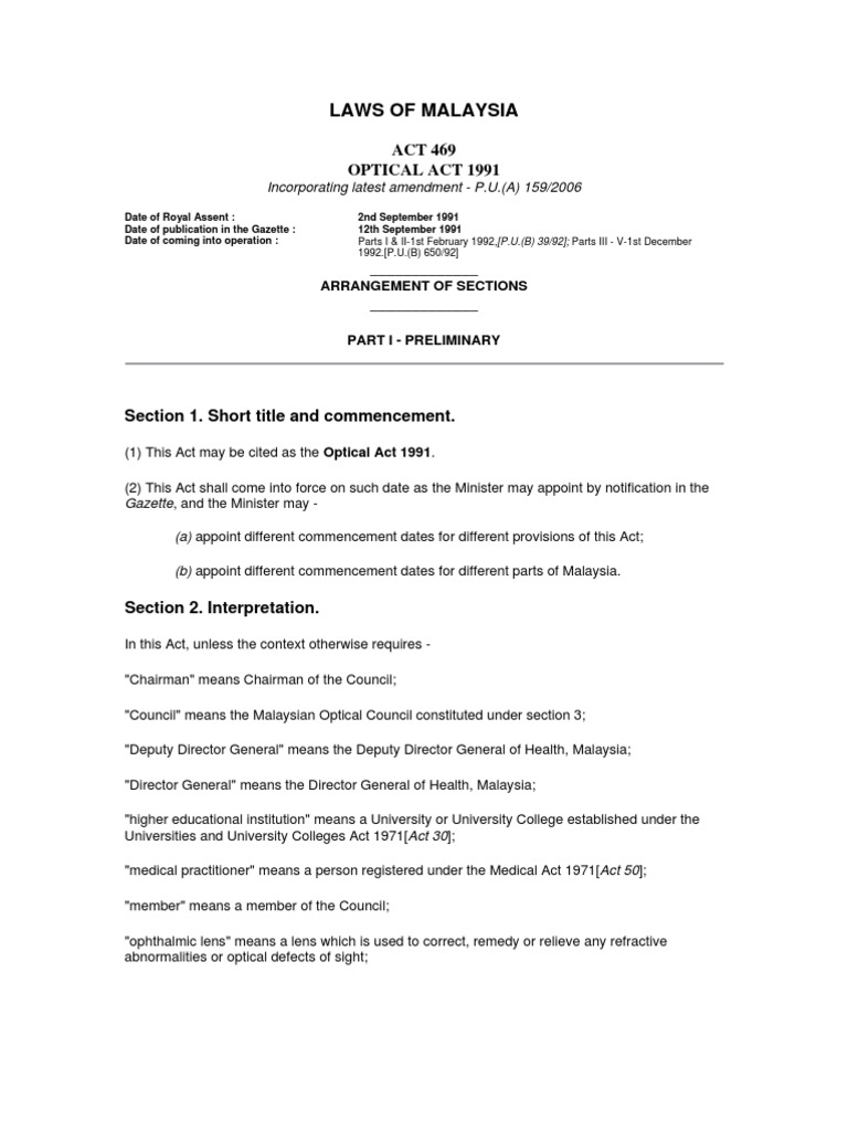 Optical Act 1991 PDF Optometry Institute Of Technology