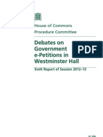 Debates On Government E-Petitions in Westminster Hall: Sixth Report of Session 2012-13