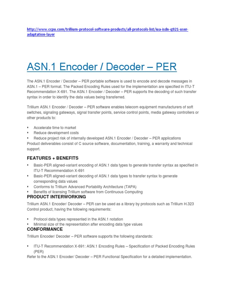 Asn 1 encoder decoder per adaptation layer download free pdf