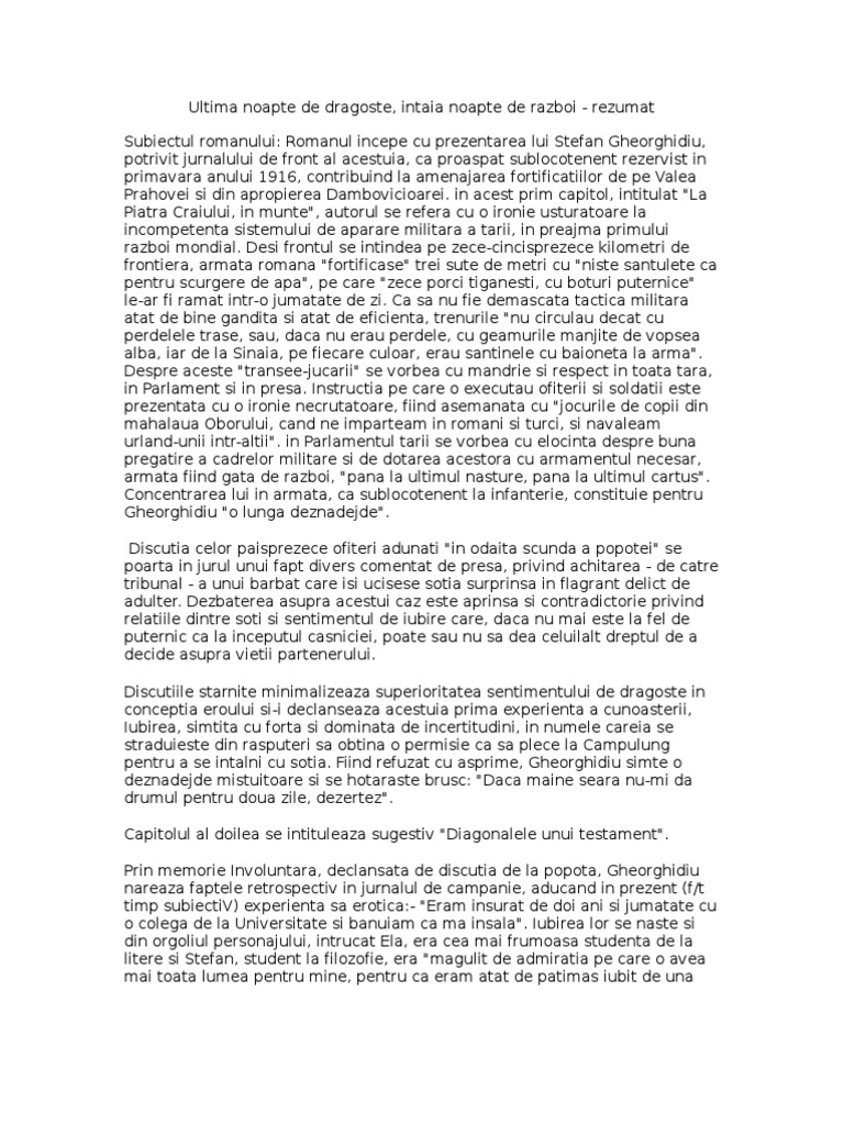 Ultima Noapte de Dragoste, Intaia Noapte de Razboi - Rezumat