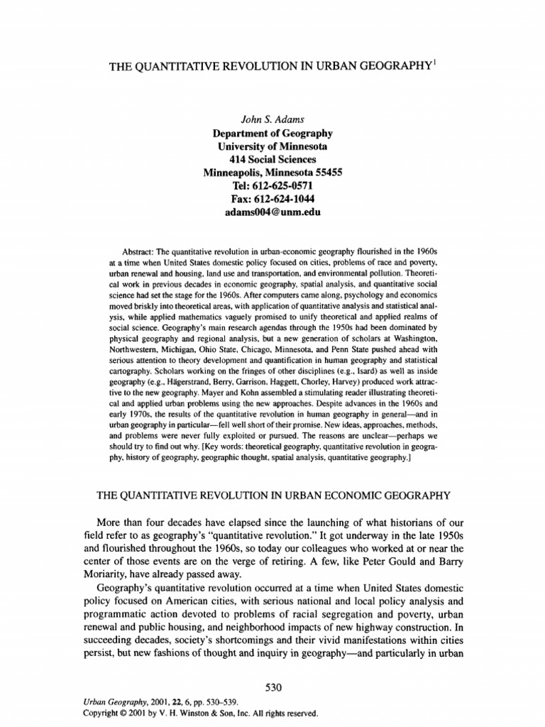 The Quantitative Revolution in Urban Geography PDF Geography