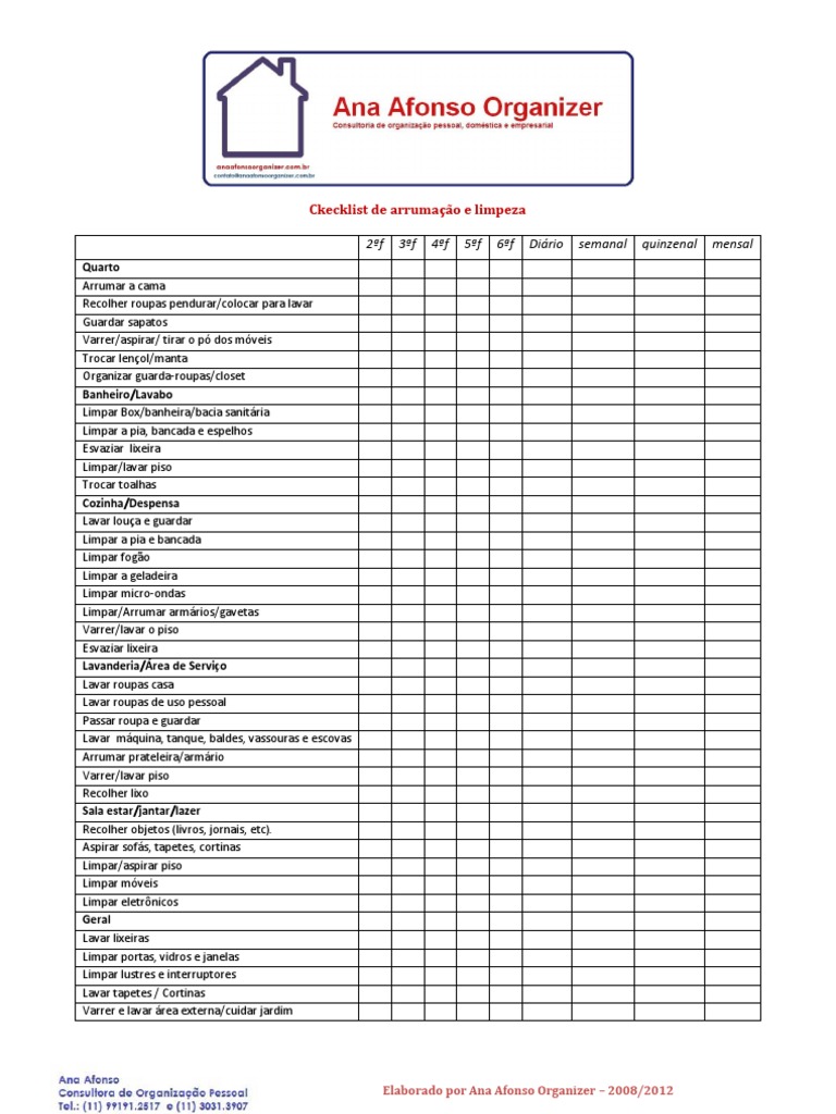 Checklist de Limpeza e Arrumação Diário | PDF