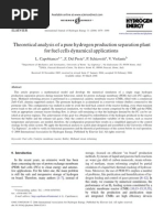 Theoretical Analysis of A Pure Hydrogen Production Separation Plant For Fuel Cells Dynamical Applications