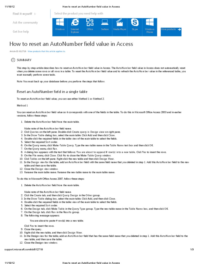 Ms Access Reset Primary Key Autonumber