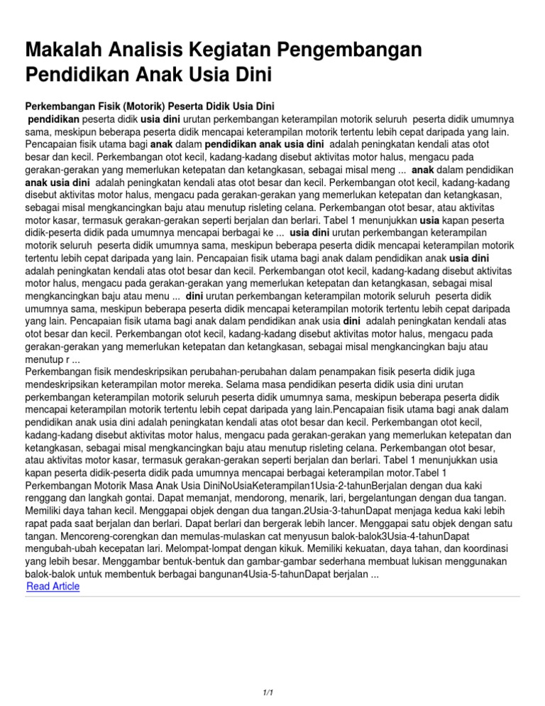 Makalah Analisis Kegiatan Pengembangan Pendidikan Anak Usia Dini
