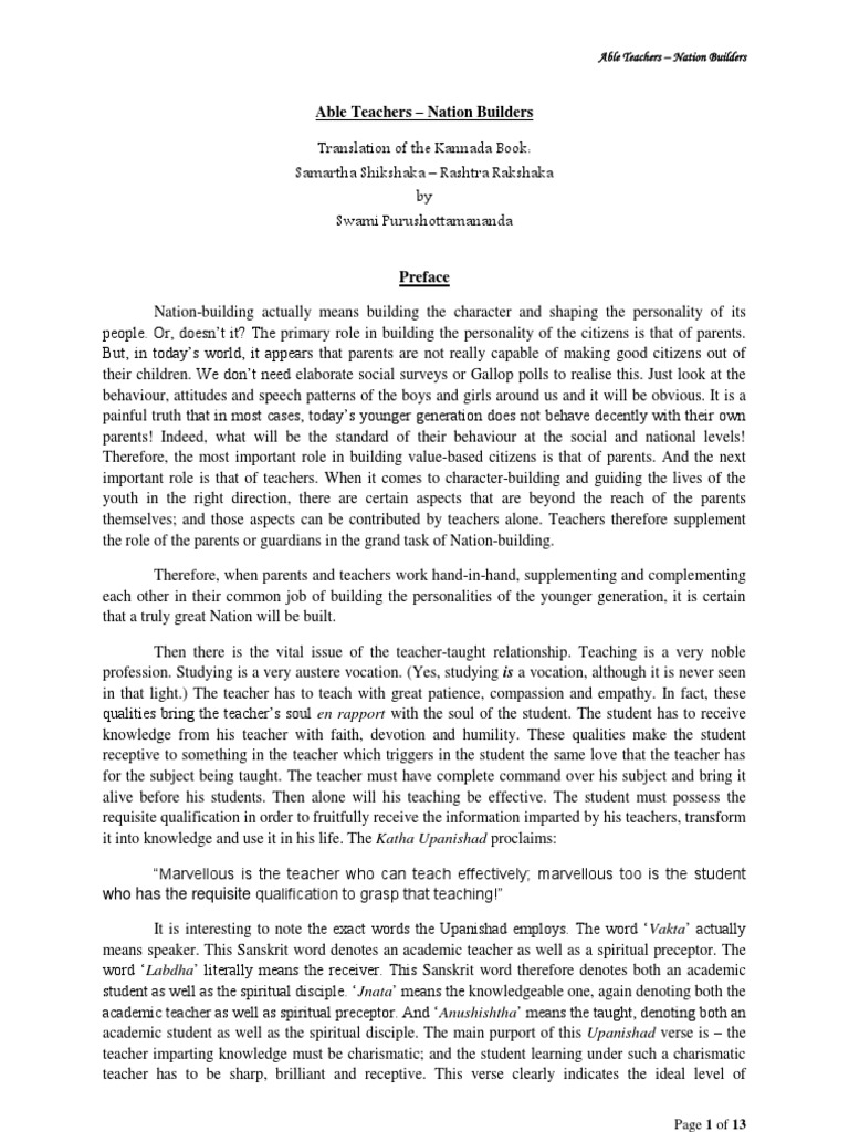 Teachers: The True Nation Builders | PDF | Teachers | Upanishads