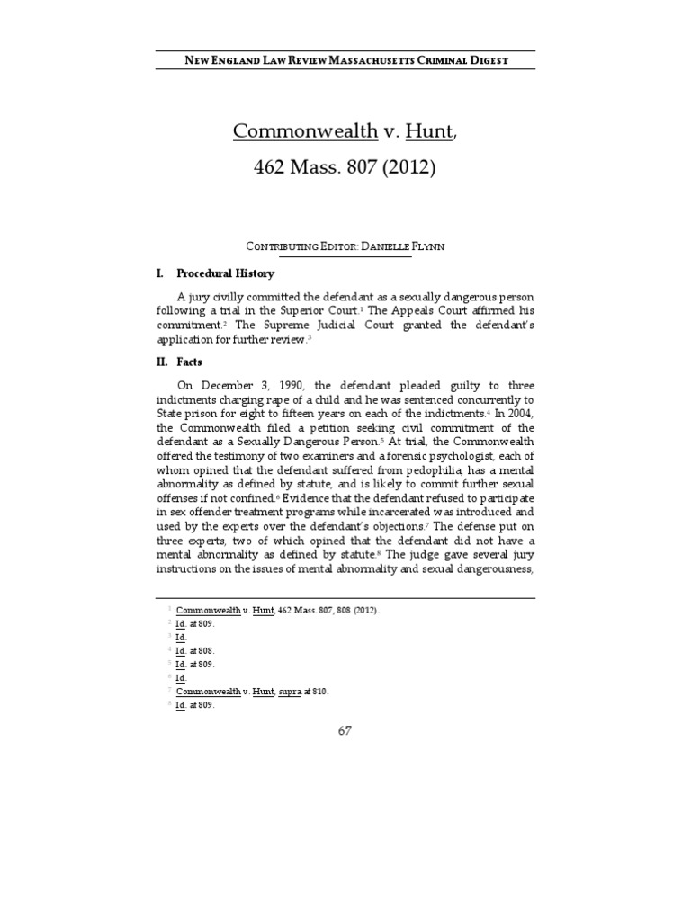 Commonwealth v. Hunt, 462 Mass. 807 (2012) Pedophilia