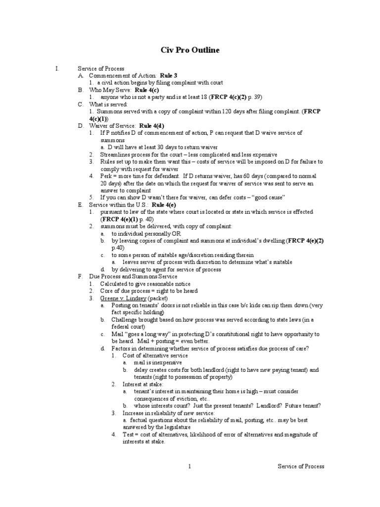 CivPro Outline Example 4 Pleading Federal Rules Of Civil Procedure